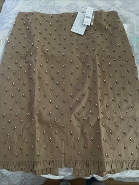 J. Crew Beaded Khaki A-Line Skirt with Ruffle Hem